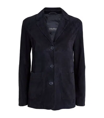 Max Mara Suede Single-breasted Blazer In Blue