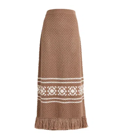 Max Mara Fringe-trim Maxi Skirt In Brown