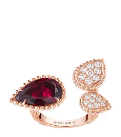 Boucheron Rose Gold, Diamond And Garnet Serpent Bohème Ring