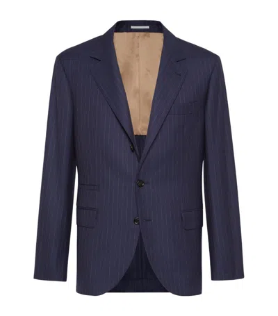 Brunello Cucinelli Pinstripe Virgin-wool Blazer In Navy Blue