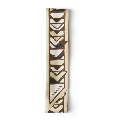 Prada Women's Printed Twill Skinny Scarf In Beige Multi