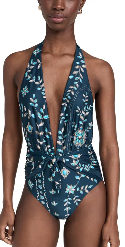 Agua By Agua Bendita Salm Relicario Printed One-piece Swimsuit In Navy