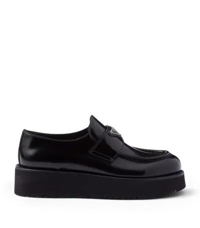 Prada Brushed Leather Loafers 45 In Black