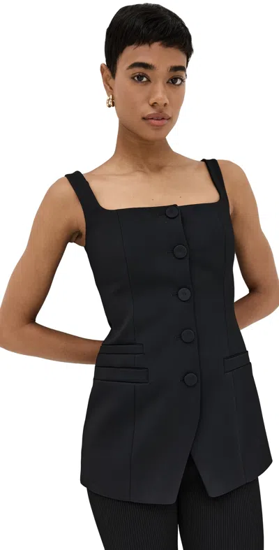Another Tomorrow Square-neck Buttoned Top In Black