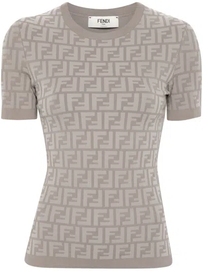 Fendi Monogram Detailed Knit T In Grey