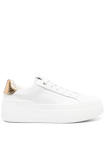 Ferragamo Wedge Logo-patch Leather Trainers In White