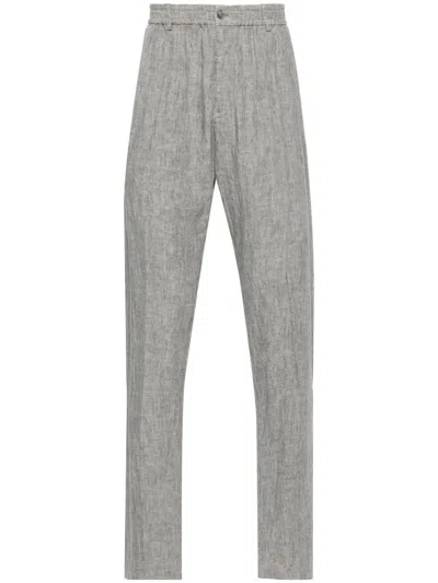 Emporio Armani Mid-rise Tapered Linen Trousers In Grey