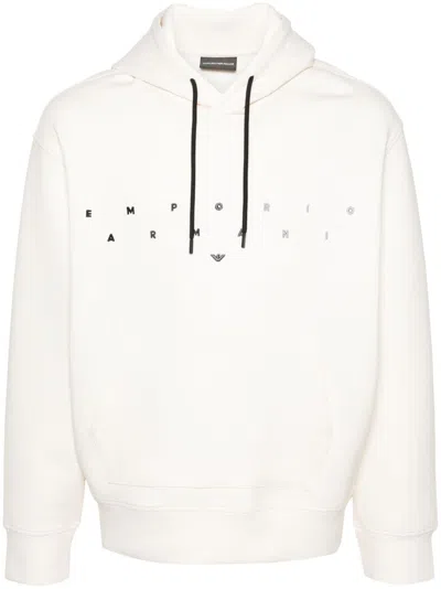 Emporio Armani Logo-embroidered Hoodie In White