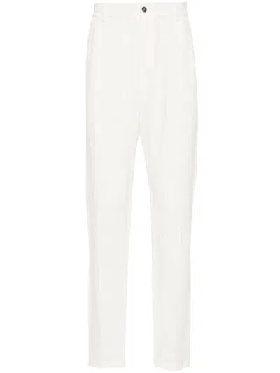 Emporio Armani Linen Tapered Trousers In White