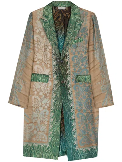 Pierre-louis Mascia Floral Silk Midi Coat In Green