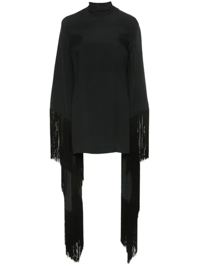 Taller Marmo Del Mar Fringed Mini Dress In Black