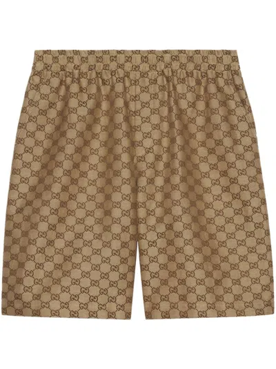 Gucci Gg Supreme Linen Shorts In Brown