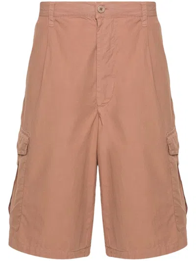 Emporio Armani Pleat-detail Cotton Cargo Shorts In Brown