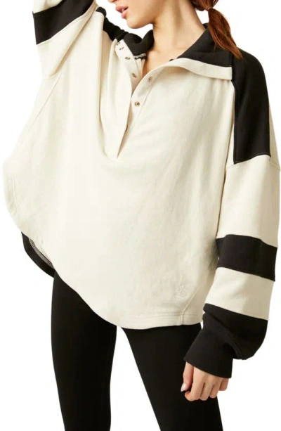 Fp Movement Warm Down Pullover Colorblock Sweatshirt Ivory Combo M