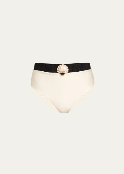 Patbo Seashell Embellished Two-tone Stretch Bikini Briefs In Black & White