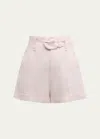 Cinq À Sept Aldi Belted Wide-leg Linen Shorts In Icy Pink