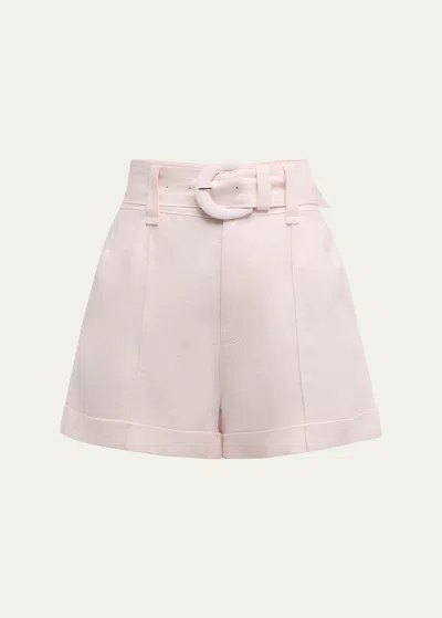 Cinq À Sept Aldi Belted Wide-leg Linen Shorts In Icy Pink