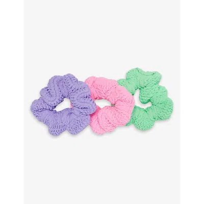 Hunza G Kids' Set Of 3 Seersucker Scrunchies In Bubblegum/lime/lilac