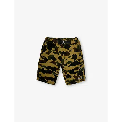A Bathing Ape Boys Green Kids Camo Brand-patch Cotton-canvas Shorts 10-13 Years