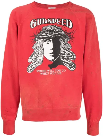 Saint Mxxxxxx 'godspeed' Cotton Sweatshirt In Red