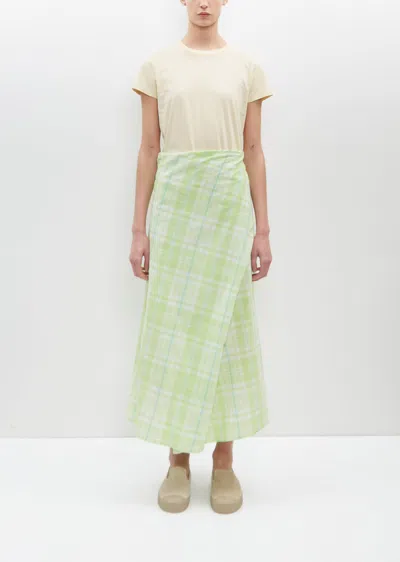 6397 Draped Wrap Skirt In Lime Plaid