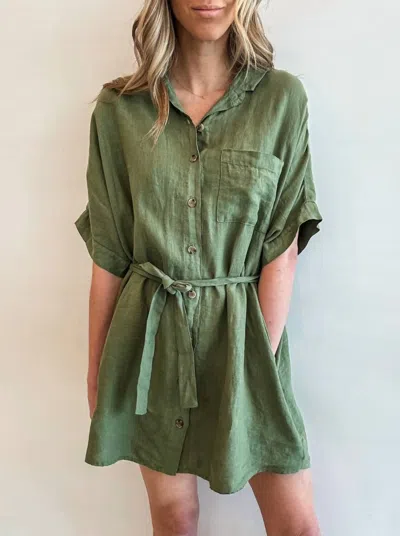 Velvet By Graham & Spencer Stevie Linen Shirt Dress In Basil In Green