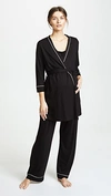 Cosabella Women's 3-piece Bella Maternity Robe, Camisole, & Pants In Black/ivory