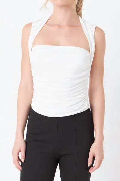 Endless Rose Perfect Essential Ruched Top In White