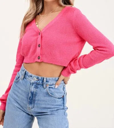 Mimosa Boucle Cropped V-neck Cardigan In Fuchsia In Pink