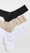 HANKY PANKY 3 PACK SIGNATURE LACE LOW RISE THONG MULTI,HANKY41004