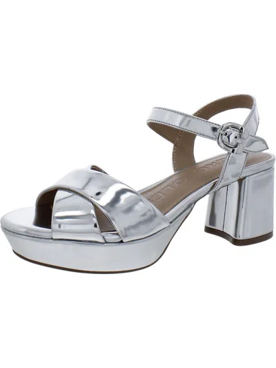 Aerosoles Cosmos Womens Patent Leather Criss-cross Slingback Heels In Silver