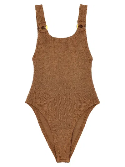 Hunza G Domino Seersucker Swimsuit In Light Brown