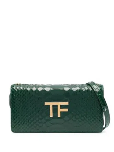 Tom Ford Shoulder Bag With Logo Plaque In Green