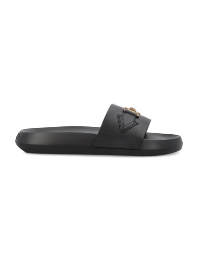 Versace Medusa Biggie Sliders In Black/ Gold