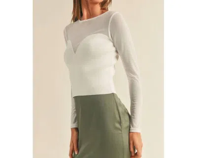 Miou Muse Charlie Mesh Combination Ribbed Top In White