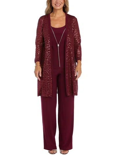 R & M Richards Womens Mesh 4pc Pant Suit In Red