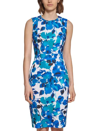 Calvin Klein Petites Womens Business Short Sheath Dress In Blue