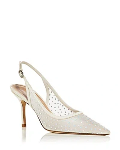 Stuart Weitzman Emilia Crystal Mesh Slingback Pumps In White/frosted White