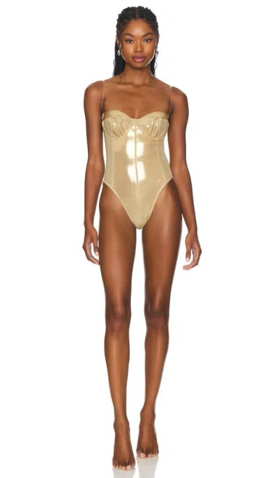 Norma Kamali Corset Mio One Piece Swimsuit In Gold