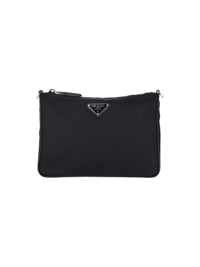 Prada Re-nylon And Saffiano Shoulder Bag In Black  