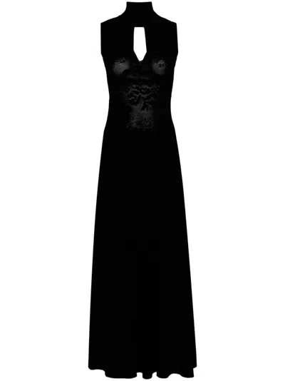 Victoria Beckham Floral-lace Detailing Maxi Dress In Black