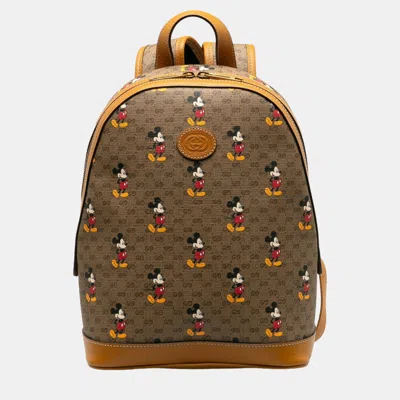 Pre-owned Gucci Brownbeige Micro Gg Mickey Mouse Dome Backpack In Beige