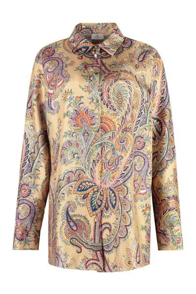 Etro Printed Silk Shirt In Gold