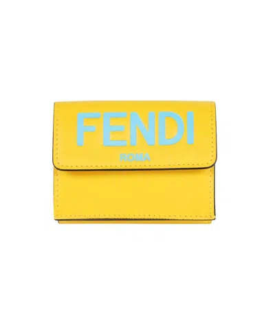 Fendi Leather Tri-fold Wallet In Yellow