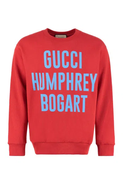 Gucci Humphrey Bogart Print Crewneck Sweatshirt In Red