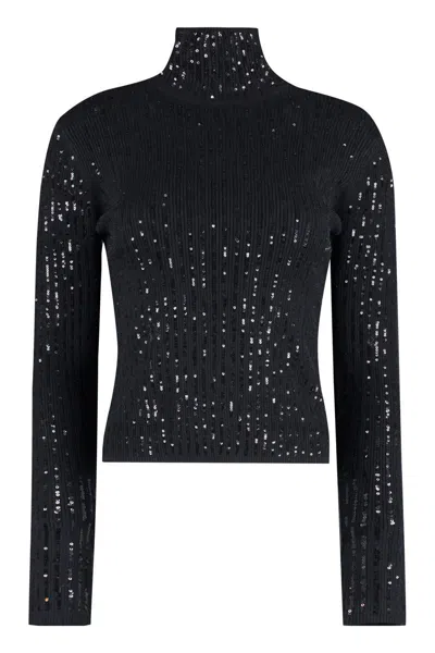 Max Mara Sequin Knit Top In Black