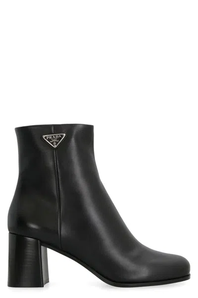 Prada Leather Booties In Black