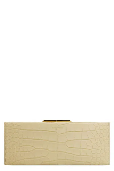 Saint Laurent Midnight Leather Clutch In Neutral