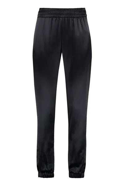 Saint Laurent Silk Trousers In Black