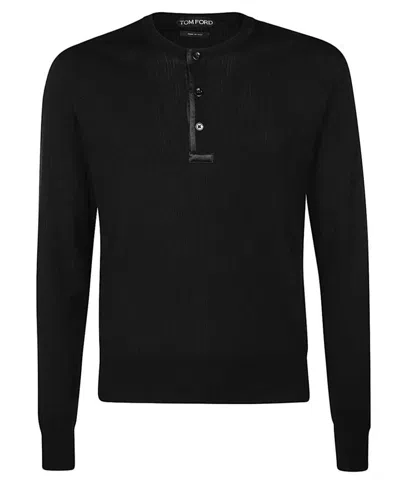 Tom Ford Cotton-silk Blend Crew-neck Jumper In Black